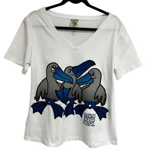 Lineaverde Unisex V-Neck T-Shirt XL White Graphic Nature Birds Casual